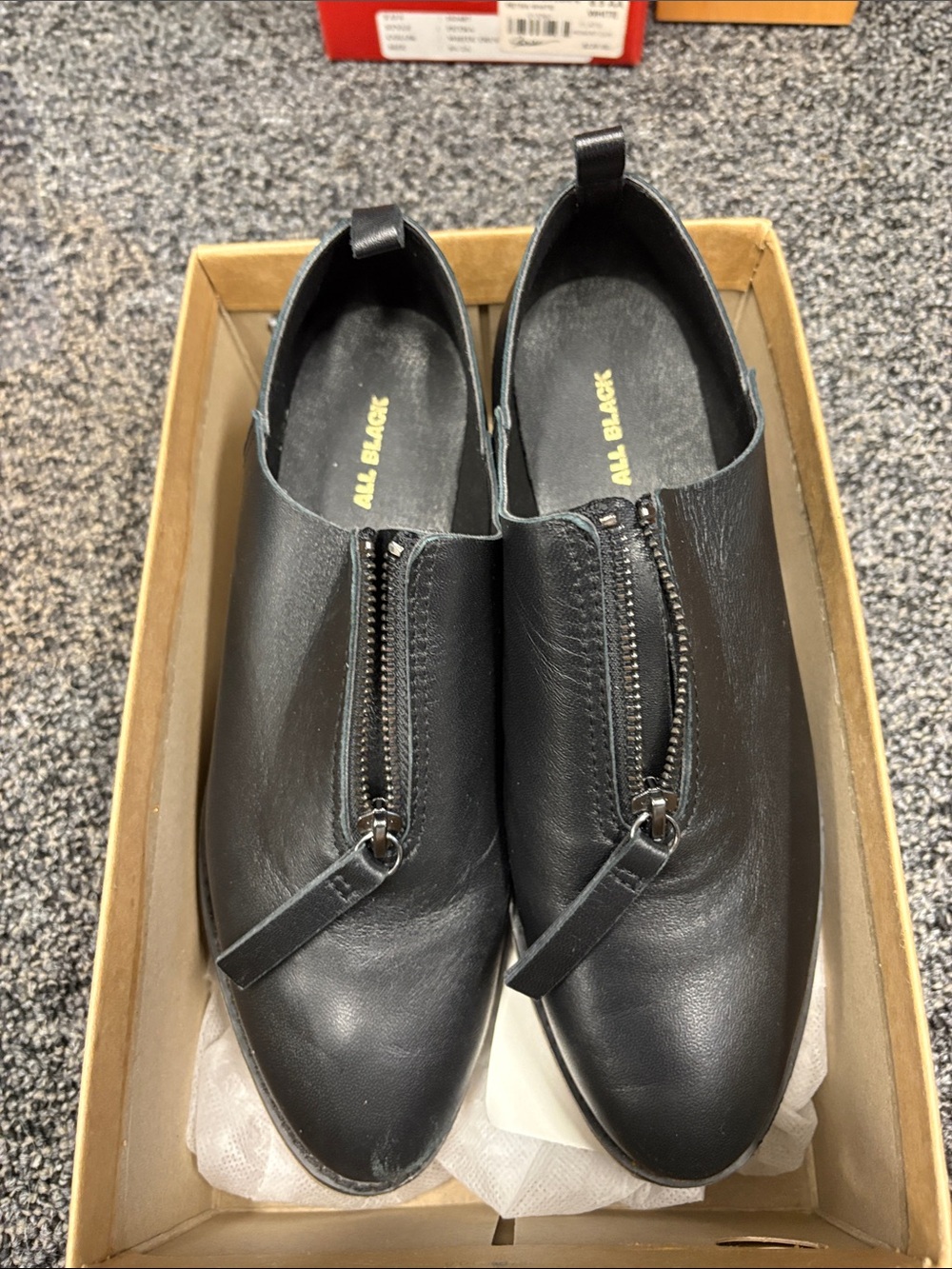 All Black Women's Black Leather Zip-Front Slip-On Loafers